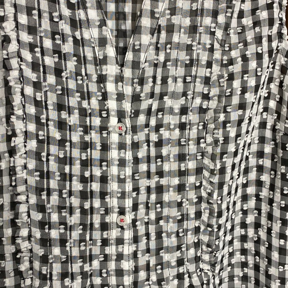 Anthropologie Maeve Gingham Black & White Checked Button up Top NWT - Picture 9 of 11